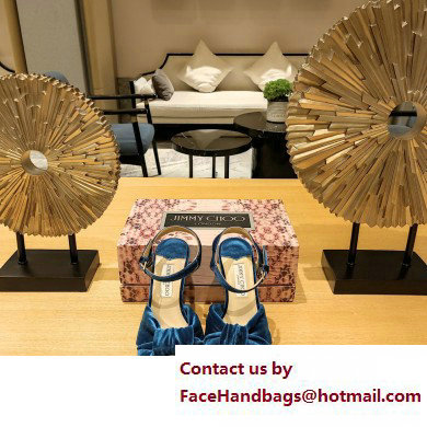 jimmy choo Heloise120 blue Velvet Platform Sandals 2023