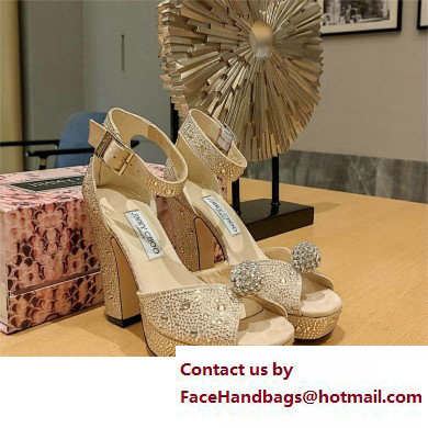 jimmy choo Socorie 120 beige Crystal Platform Sandals with Crystal Sphere 2023 - Click Image to Close