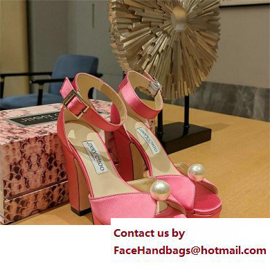 jimmy choo Socorie 120 pink Satin Platform Sandals with Pearl Detailing 2023