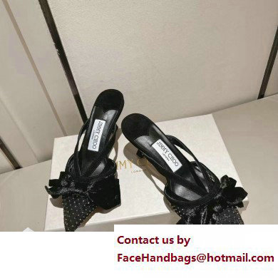 jimmy choo heel 6.5cm black Crystal Mesh Mules with Bows 2023