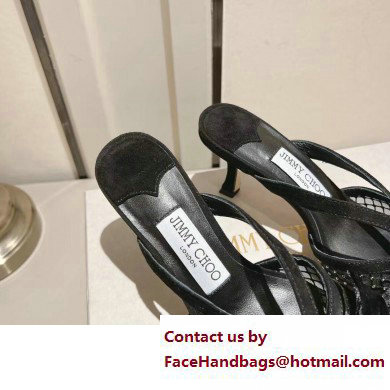 jimmy choo heel 6.5cm black Crystal Mesh Mules with Bows 2023