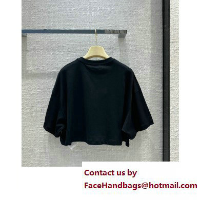 miu miu Embroidered cotton jersey T-shirt black 2023