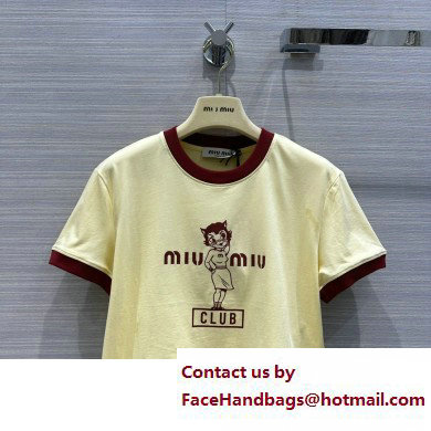 miu miu Printed cotton T-shirt Vanilla/Burgundy 2023