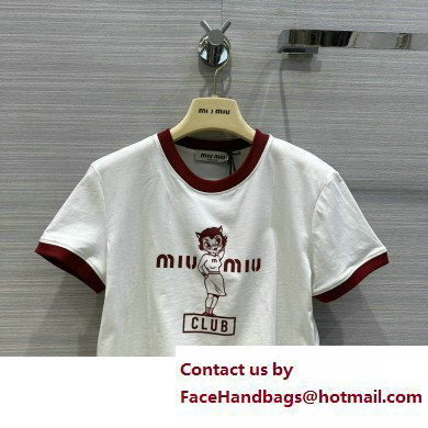 miu miu Printed cotton T-shirt white/Burgundy 2023