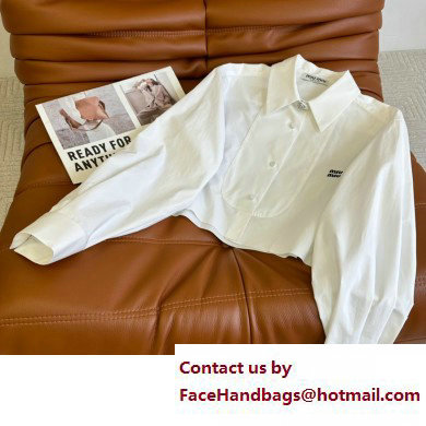 miu miu WHITE CRYSTAL LOGO COTTON shirt 2023