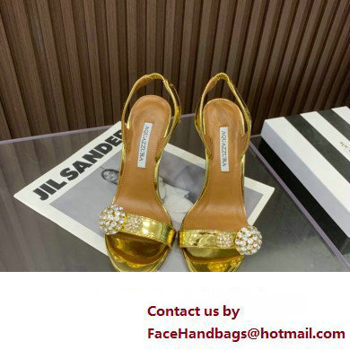 Aquazzura Heel 10.5cm Love Bubble Crystal-embellished Sandals Gold 2023