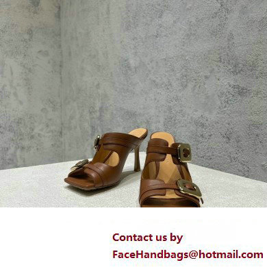 Bottega Veneta Heel 9.5cm Leather Stretch Buckle Mules Sandals Brown 2023