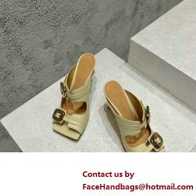 Bottega Veneta Heel 9.5cm Leather Stretch Buckle Mules Sandals Light Yellow 2023