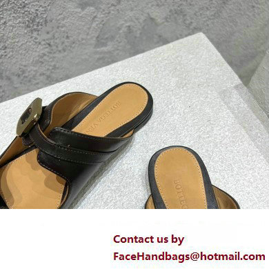 Bottega Veneta Leather Stretch Buckle Mules Sandals Flats Black 2023