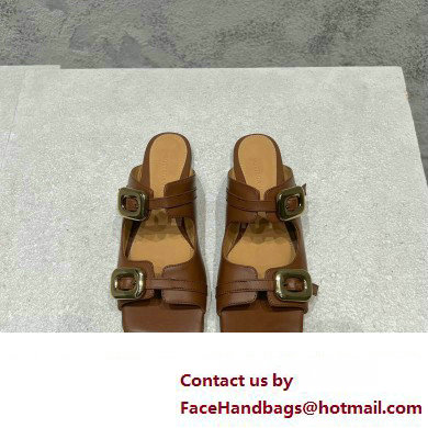 Bottega Veneta Leather Stretch Buckle Mules Sandals Flats Brown 2023