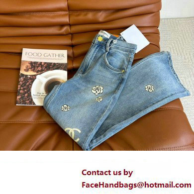 CHANEL BLUE JEANS WITH CAMELLIAS PRINTING 2023