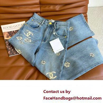 CHANEL BLUE JEANS WITH CAMELLIAS PRINTING 2023
