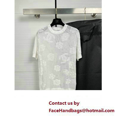 CHANEL camellia KNITTED T-SHIRT WHITE 2023