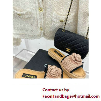 Chanel Braided Knit Camellia Mules Beige 2023