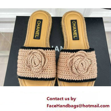 Chanel Braided Knit Camellia Mules Beige 2023