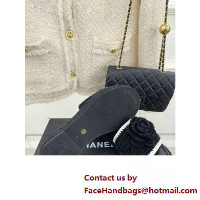 Chanel Braided Knit Camellia Mules Black 2023