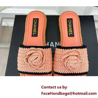 Chanel Braided Knit Camellia Mules Pink 2023