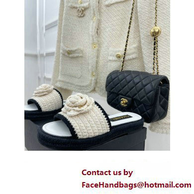 Chanel Braided Knit Camellia Mules White 2023