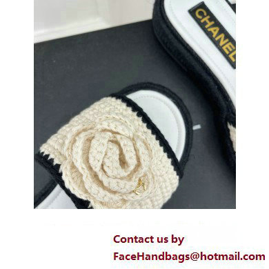 Chanel Braided Knit Camellia Mules White 2023