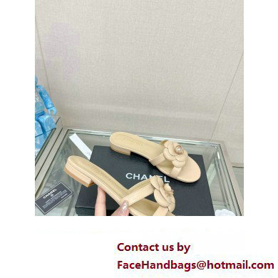 Chanel Camellia and Pearl Flat Mules Beige 2023