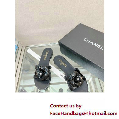 Chanel Camellia and Pearl Flat Mules Black 2023