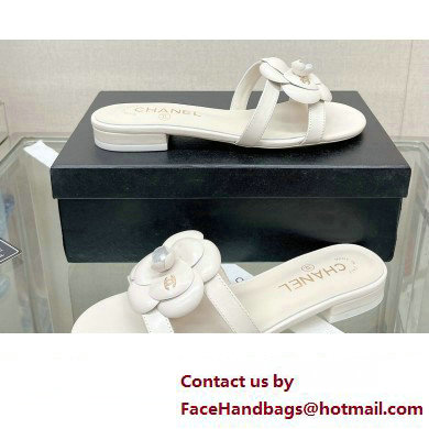 Chanel Camellia and Pearl Flat Mules White 2023