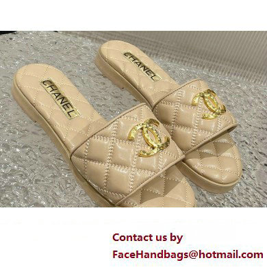 Chanel Heel 2cm Gold CC Logo Lambskin Quilting Mules G45014 Beige 2023