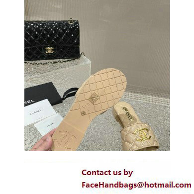 Chanel Heel 2cm Gold CC Logo Lambskin Quilting Mules G45014 Beige 2023