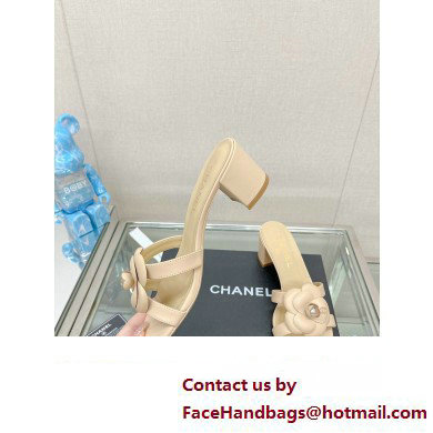 Chanel Heel 5.5cm Camellia and Pearl Mules Beige 2023