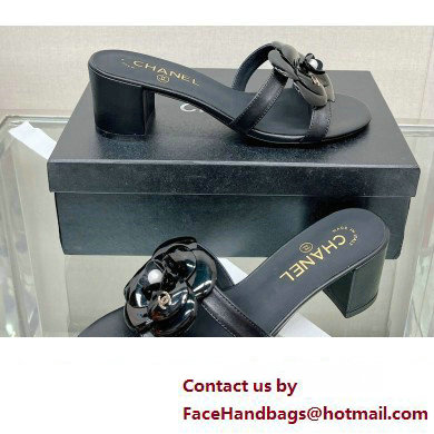 Chanel Heel 5.5cm Camellia and Pearl Mules Black 2023