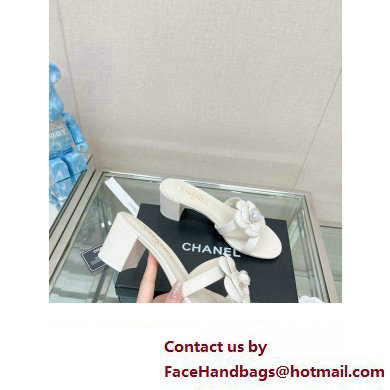 Chanel Heel 5.5cm Camellia and Pearl Mules White 2023
