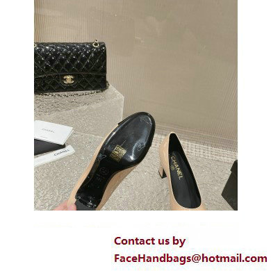 Chanel Heel 6.5cm Patent Calfskin Pumps G45053 Beige/Black 2023