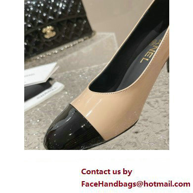 Chanel Heel 6.5cm Patent Calfskin Pumps G45053 Beige/Black 2023