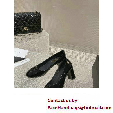 Chanel Heel 6.5cm Patent Calfskin Pumps G45053 Black 2023