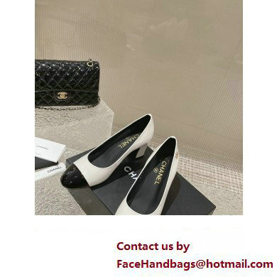 Chanel Heel 6.5cm Patent Calfskin Pumps G45053 White/Black 2023