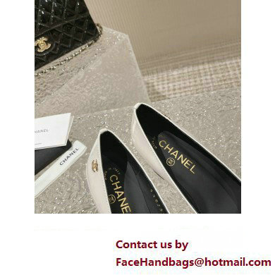 Chanel Heel 6.5cm Patent Calfskin Pumps G45053 White/Black 2023