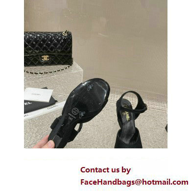 Chanel Quilting Wedge Sandals Grosgrain Black 2023
