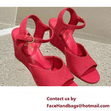 Chanel Quilting Wedge Sandals Grosgrain Red 2023