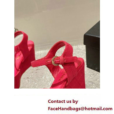 Chanel Quilting Wedge Sandals Grosgrain Red 2023
