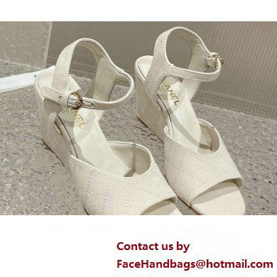 Chanel Quilting Wedge Sandals Grosgrain White 2023