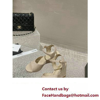 Chanel Quilting Wedge Sandals Patent Beige 2023