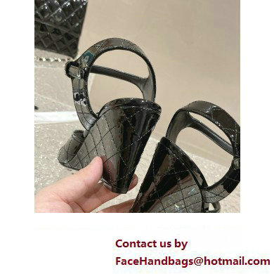 Chanel Quilting Wedge Sandals Patent Black 2023
