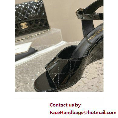 Chanel Quilting Wedge Sandals Patent Black 2023