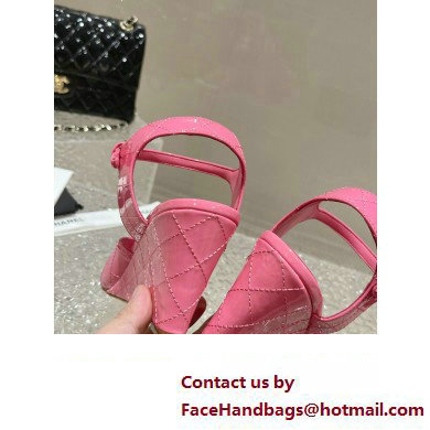 Chanel Quilting Wedge Sandals Patent Pink 2023