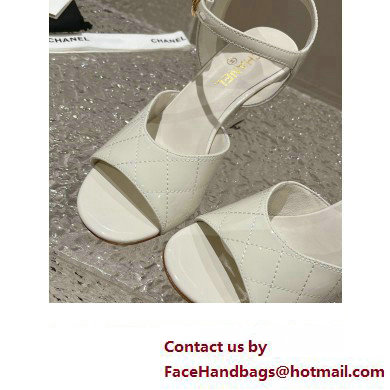 Chanel Quilting Wedge Sandals Patent White 2023