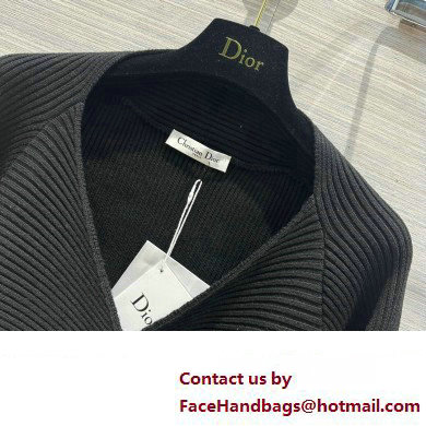 DIOR Black Wool Ribbed Knit Wrap-over Sweater 2023