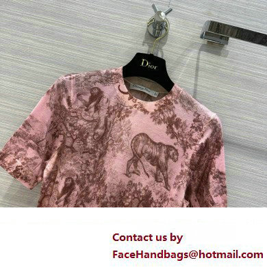 DIOR Pink and Gray Cotton and Linen Jersey with Toile de Jouy Sauvage Motif T-SHIRT 2023