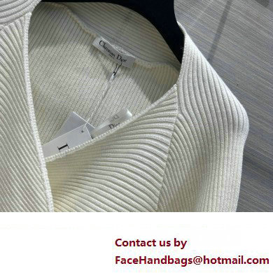 DIOR WHITE Wool Ribbed Knit Wrap-over Sweater 2023