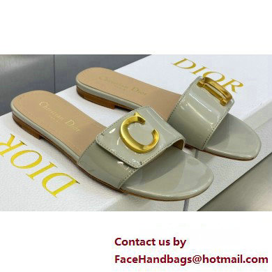 Dior C'est Flat Slides Patent Calfskin Gray 2023