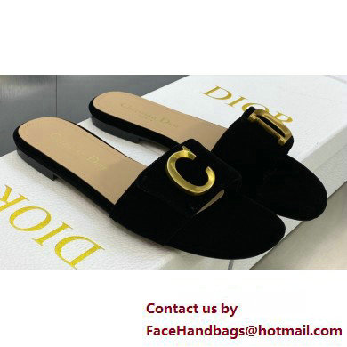 Dior C'est Flat Slides Velvet Black 2023